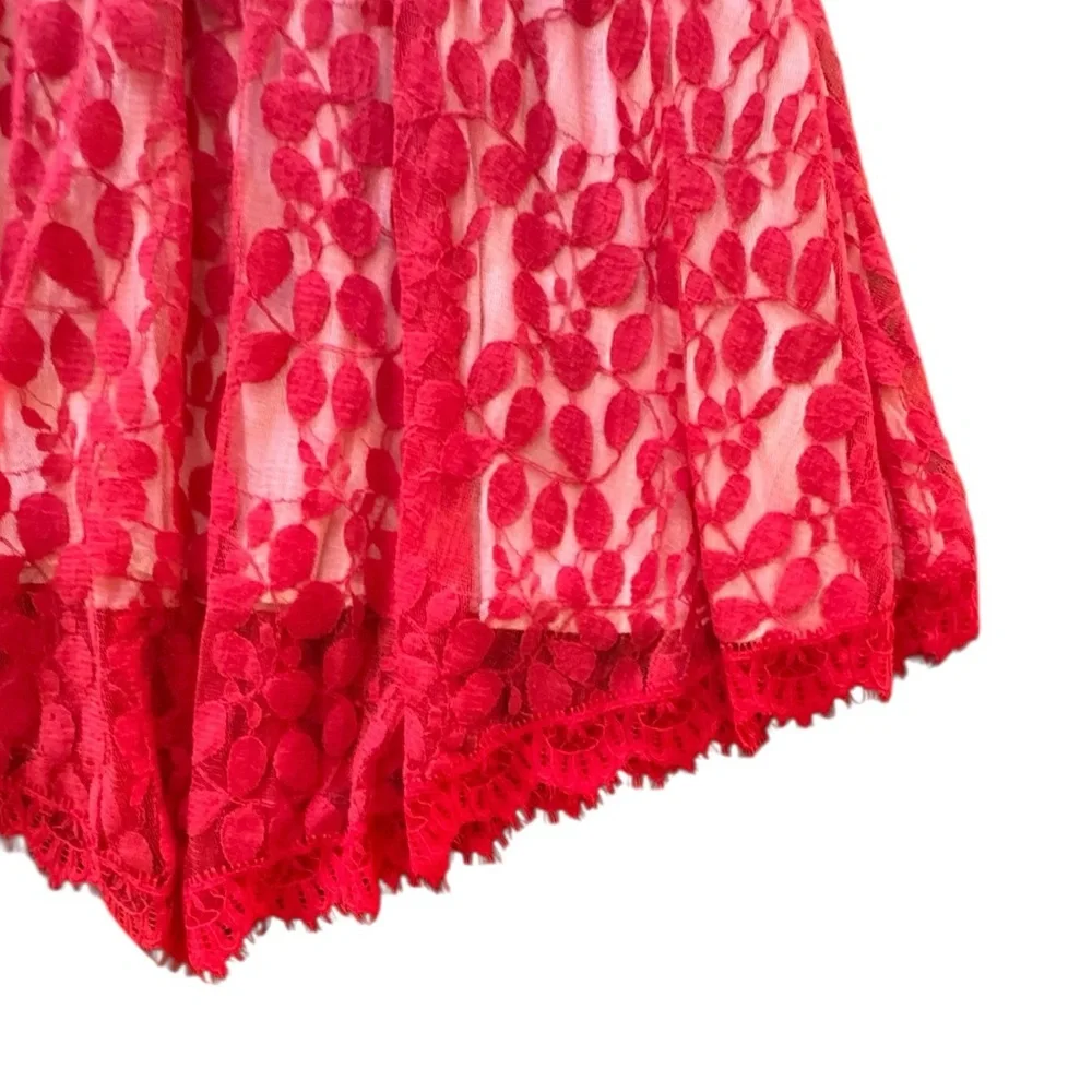 Free People Vibrant Red Lace Mini Dress Size 4 - Picture 8 of 12